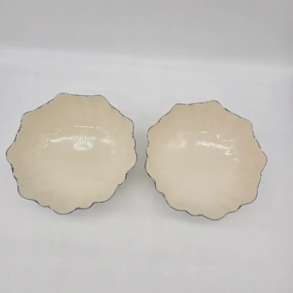 Lenox Symphony Sculpted Pedestal Bowls Platinum Trim Set of 2 USA Candy Nut